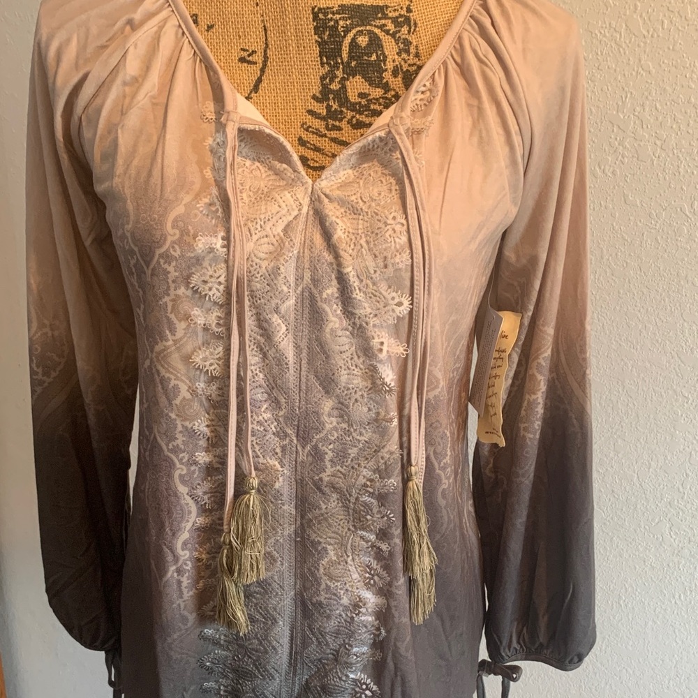 ONE WORLD Beige and Brown Lace Tunic